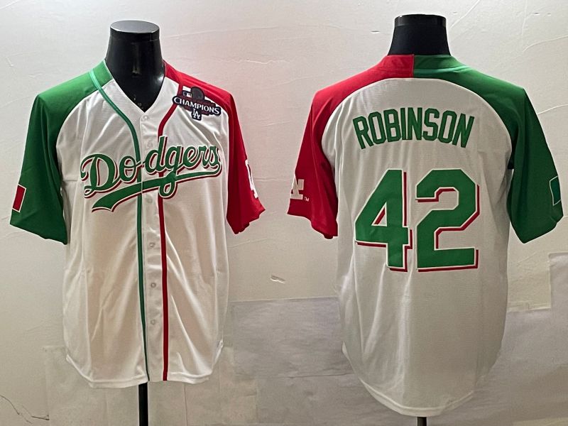 Men Los Angeles Dodgers #42 Robinson White Green Game 2025 Nike MLB Jersey style 3->los angeles dodgers->MLB Jersey